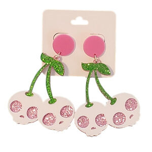 Cherry Skull Acrylic Dangle Earrings Pastel Goth Kawaii